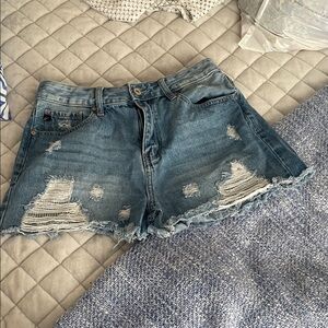 KanCan Mid-Blue Distressed High-Rise Denim Shorts